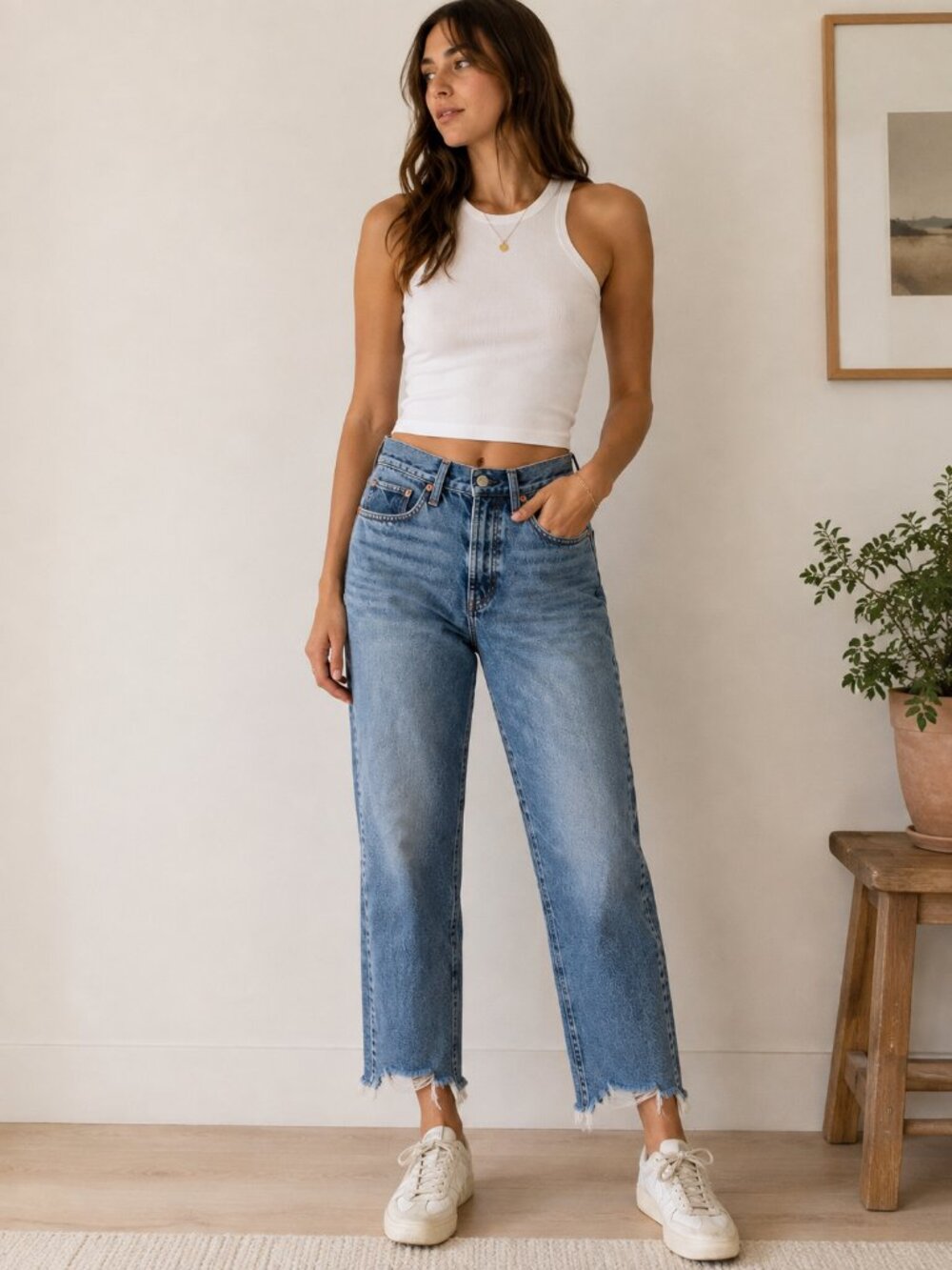 Levi's Premium Wedgie Straight Jeans 28 High Rise 100% Cotton Raw Hem Blue